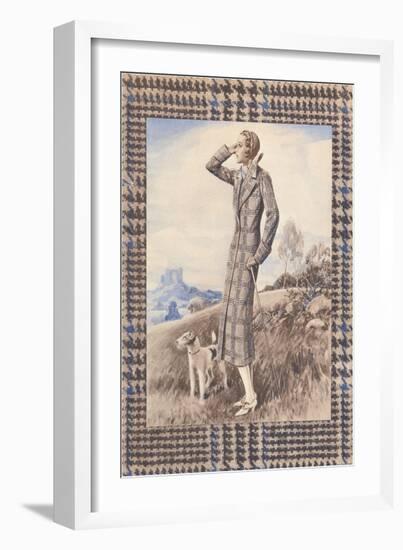 Lady in the Highlands with Wire-Haired Terrier-null-Framed Art Print