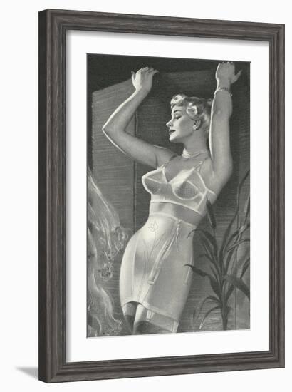 Lady in Underwear with Screen and Cattails-null-Framed Art Print
