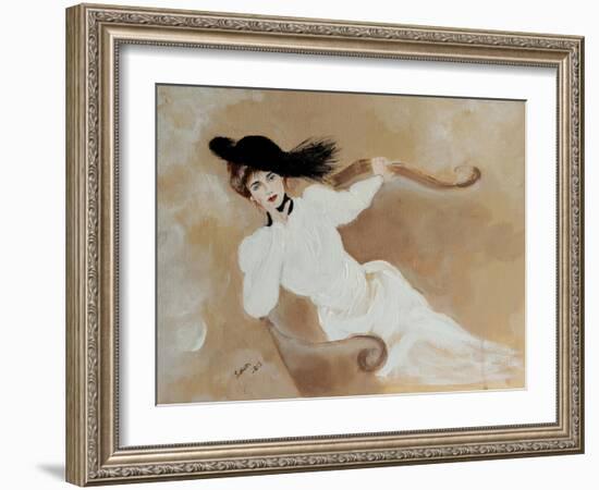 Lady in White on Lounge, 2014-Susan Adams-Framed Giclee Print