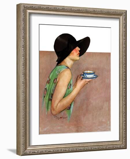 "Lady in Wide Brim Hat Holding Tea Cup,"March 24, 1928-Penrhyn Stanlaws-Framed Giclee Print