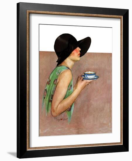 "Lady in Wide Brim Hat Holding Tea Cup,"March 24, 1928-Penrhyn Stanlaws-Framed Giclee Print