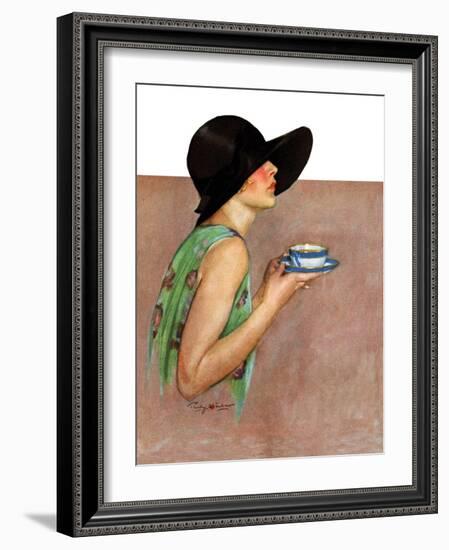 "Lady in Wide Brim Hat Holding Tea Cup,"March 24, 1928-Penrhyn Stanlaws-Framed Giclee Print