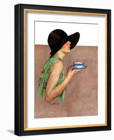 "Lady in Wide Brim Hat Holding Tea Cup,"March 24, 1928-Penrhyn Stanlaws-Framed Giclee Print