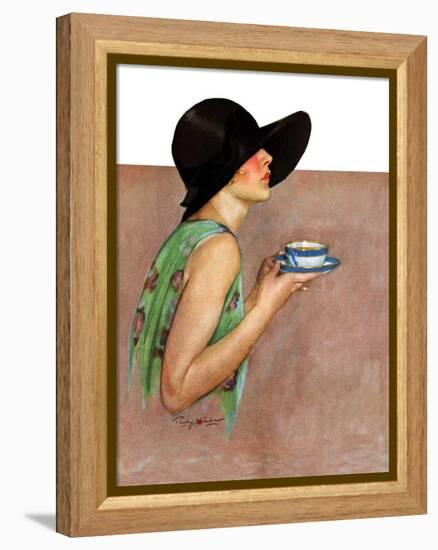 "Lady in Wide Brim Hat Holding Tea Cup,"March 24, 1928-Penrhyn Stanlaws-Framed Premier Image Canvas