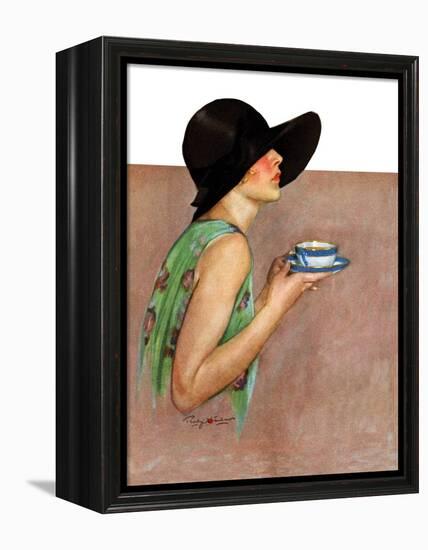 "Lady in Wide Brim Hat Holding Tea Cup,"March 24, 1928-Penrhyn Stanlaws-Framed Premier Image Canvas