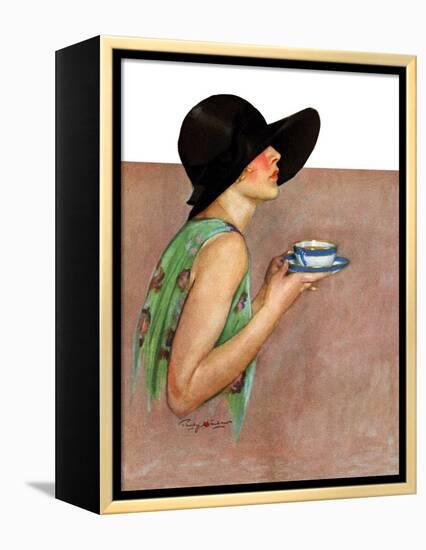 "Lady in Wide Brim Hat Holding Tea Cup,"March 24, 1928-Penrhyn Stanlaws-Framed Premier Image Canvas
