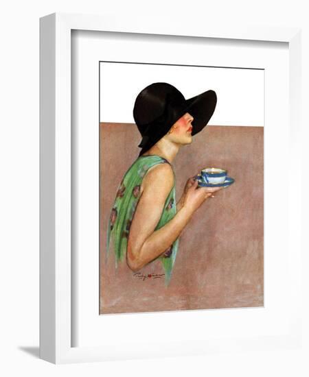 "Lady in Wide Brim Hat Holding Tea Cup,"March 24, 1928-Penrhyn Stanlaws-Framed Giclee Print