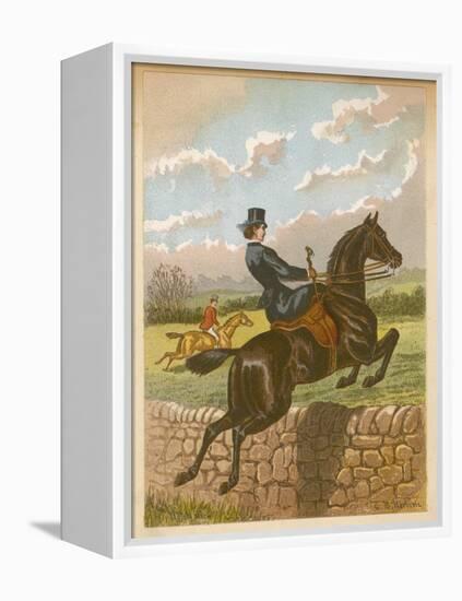 Lady Jumping a Wall Side Saddle on a Brown Horse-C.b. Herberte-Framed Premier Image Canvas