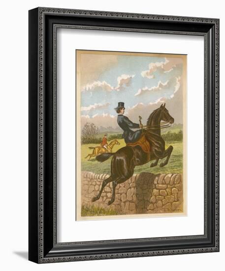 Lady Jumping a Wall Side Saddle on a Brown Horse-C.b. Herberte-Framed Photographic Print