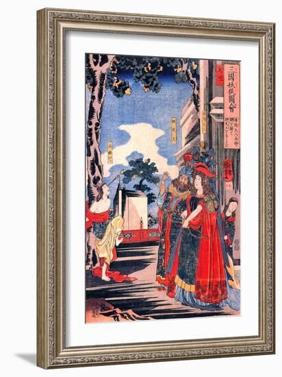 Lady Kayo Shoots an Arrow into the Eye of Princess Sai-Kuniyoshi Utagawa-Framed Giclee Print