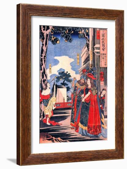 Lady Kayo Shoots an Arrow into the Eye of Princess Sai-Kuniyoshi Utagawa-Framed Giclee Print