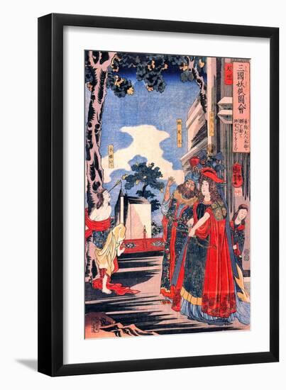 Lady Kayo Shoots an Arrow into the Eye of Princess Sai-Kuniyoshi Utagawa-Framed Giclee Print