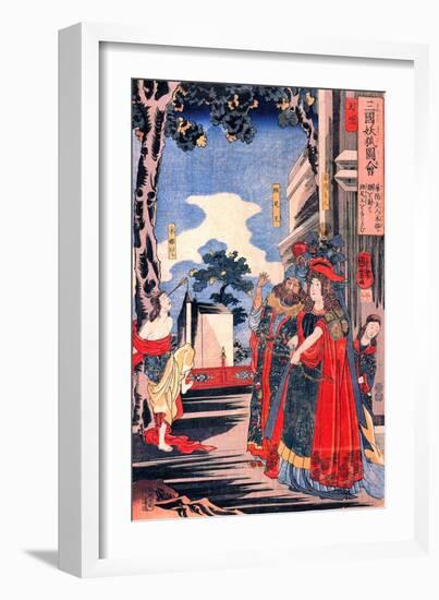 Lady Kayo Shoots an Arrow into the Eye of Princess Sai-Kuniyoshi Utagawa-Framed Giclee Print