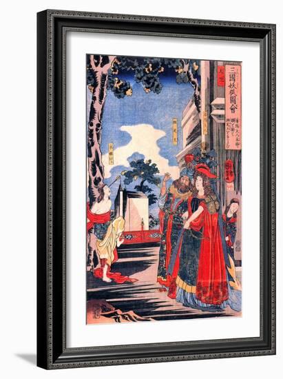 Lady Kayo Shoots an Arrow into the Eye of Princess Sai-Kuniyoshi Utagawa-Framed Giclee Print