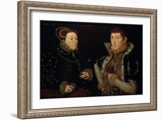Lady Mary Neville and Her Son Gregory Fiennes, 10th Baron Dacre, 1559-Hans Eworth-Framed Giclee Print