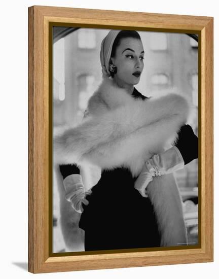 Lady Modeling a Boa Made Out of Six Rounded Skins of Natural White Fox, Selling For $350-Gordon Parks-Framed Premier Image Canvas