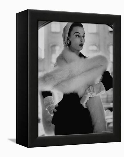 Lady Modeling a Boa Made Out of Six Rounded Skins of Natural White Fox, Selling For $350-Gordon Parks-Framed Premier Image Canvas