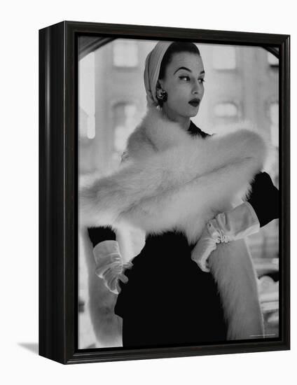 Lady Modeling a Boa Made Out of Six Rounded Skins of Natural White Fox, Selling For $350-Gordon Parks-Framed Premier Image Canvas