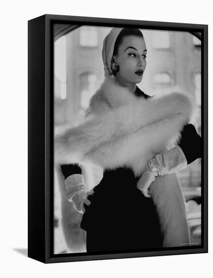 Lady Modeling a Boa Made Out of Six Rounded Skins of Natural White Fox, Selling For $350-Gordon Parks-Framed Premier Image Canvas