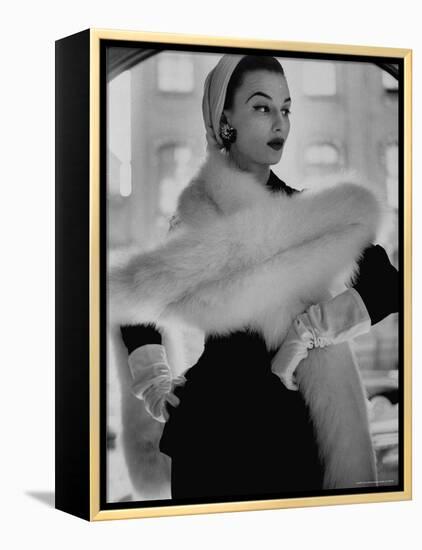 Lady Modeling a Boa Made Out of Six Rounded Skins of Natural White Fox, Selling For $350-Gordon Parks-Framed Premier Image Canvas