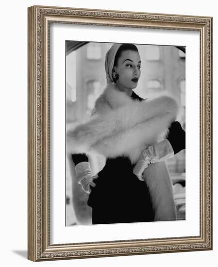 Lady Modeling a Boa Made Out of Six Rounded Skins of Natural White Fox, Selling For $350-Gordon Parks-Framed Premium Photographic Print