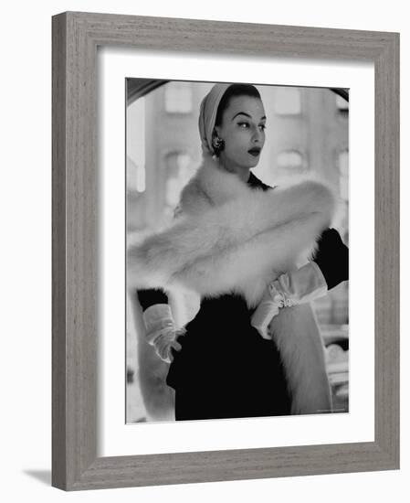 Lady Modeling a Boa Made Out of Six Rounded Skins of Natural White Fox, Selling For $350-Gordon Parks-Framed Premium Photographic Print