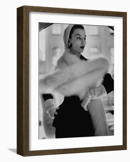 Lady Modeling a Boa Made Out of Six Rounded Skins of Natural White Fox, Selling For $350-Gordon Parks-Framed Premium Photographic Print