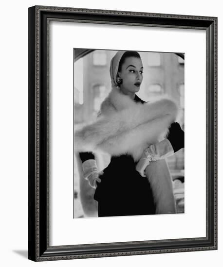 Lady Modeling a Boa Made Out of Six Rounded Skins of Natural White Fox, Selling For $350-Gordon Parks-Framed Premium Photographic Print
