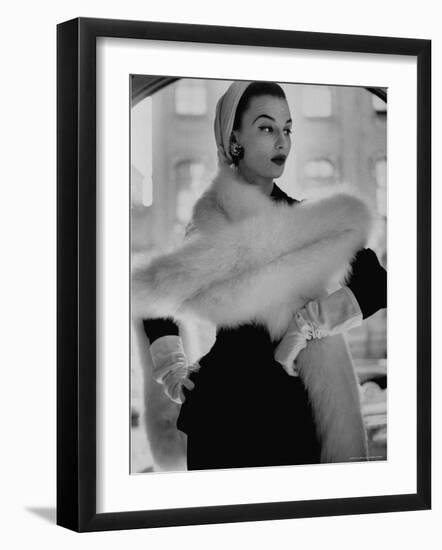 Lady Modeling a Boa Made Out of Six Rounded Skins of Natural White Fox, Selling For $350-Gordon Parks-Framed Photographic Print