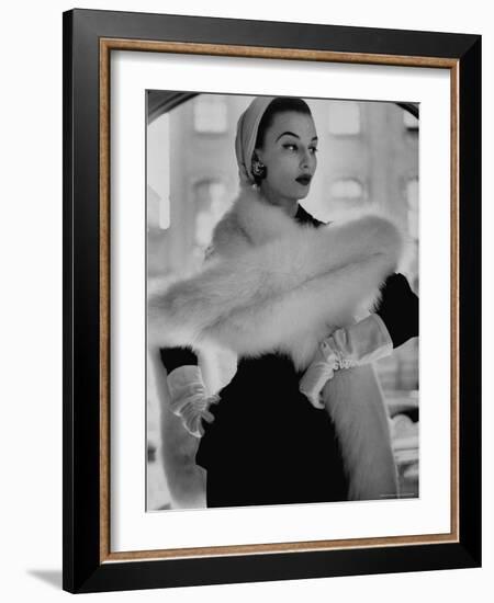 Lady Modeling a Boa Made Out of Six Rounded Skins of Natural White Fox, Selling For $350-Gordon Parks-Framed Photographic Print