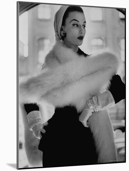 Lady Modeling a Boa Made Out of Six Rounded Skins of Natural White Fox, Selling For $350-Gordon Parks-Mounted Photographic Print