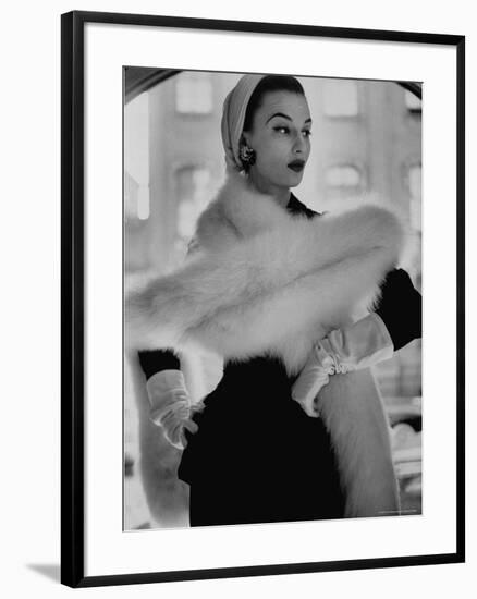 Lady Modeling a Boa Made Out of Six Rounded Skins of Natural White Fox, Selling For $350-Gordon Parks-Framed Photographic Print