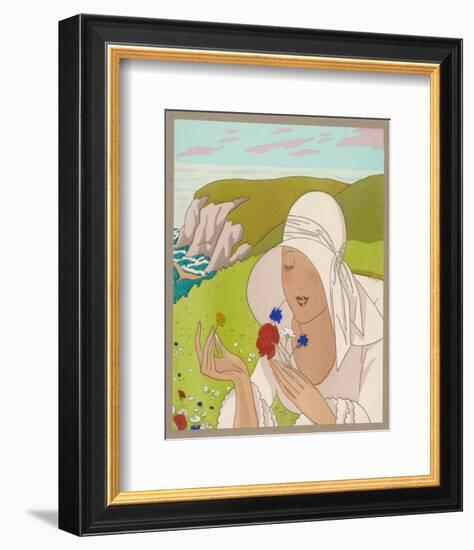 Lady on Cliff with a Flower-null-Framed Giclee Print