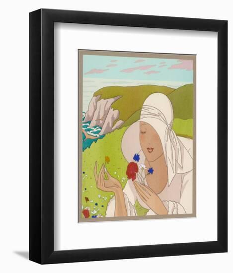 Lady on Cliff with a Flower-null-Framed Giclee Print