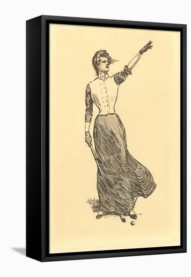 Lady on Windy Golf Course-null-Framed Stretched Canvas