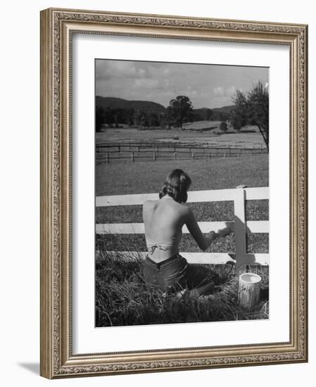 Lady Painting the Fence-Nina Leen-Framed Photographic Print