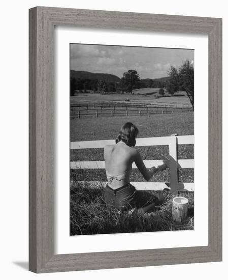 Lady Painting the Fence-Nina Leen-Framed Photographic Print