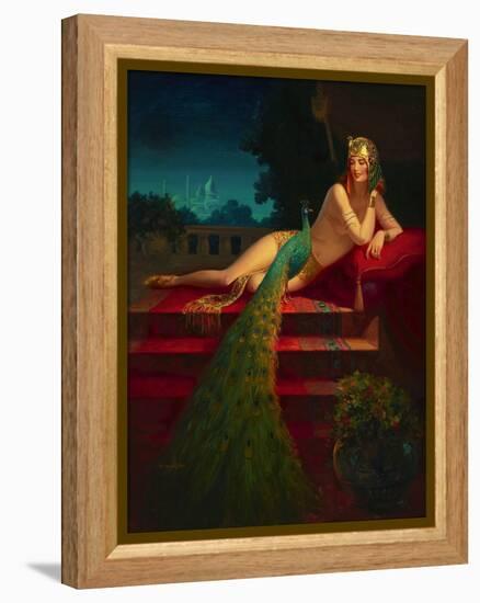 Lady & Peacock-Edward Eggleston-Framed Stretched Canvas