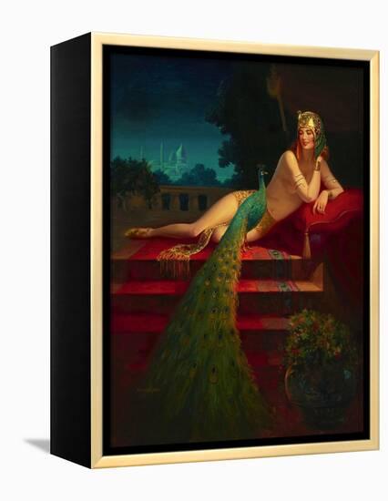 Lady & Peacock-Edward Eggleston-Framed Stretched Canvas