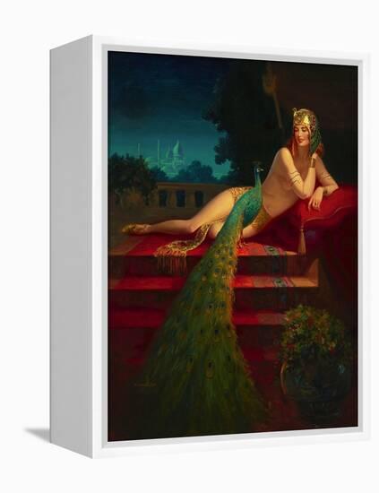 Lady & Peacock-Edward Eggleston-Framed Stretched Canvas