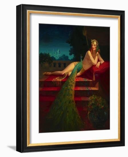 Lady & Peacock-Edward Eggleston-Framed Art Print