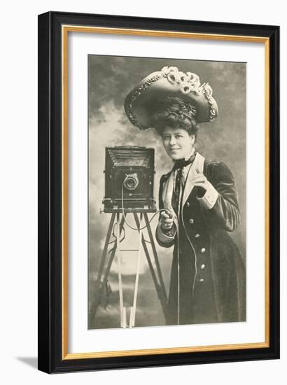 Lady Photographer in Picture Hat-null-Framed Art Print