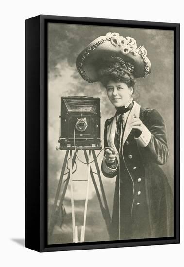 Lady Photographer in Picture Hat-null-Framed Stretched Canvas