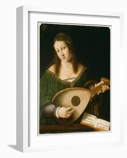 Lady Playing a Lute, c.1530-Bartolomeo Veneto-Framed Giclee Print