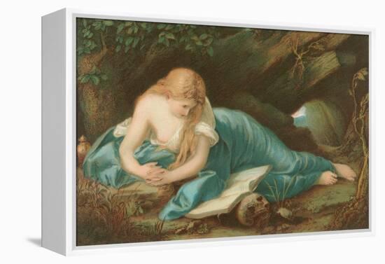 Lady Reading Book Resting on Skull-null-Framed Stretched Canvas