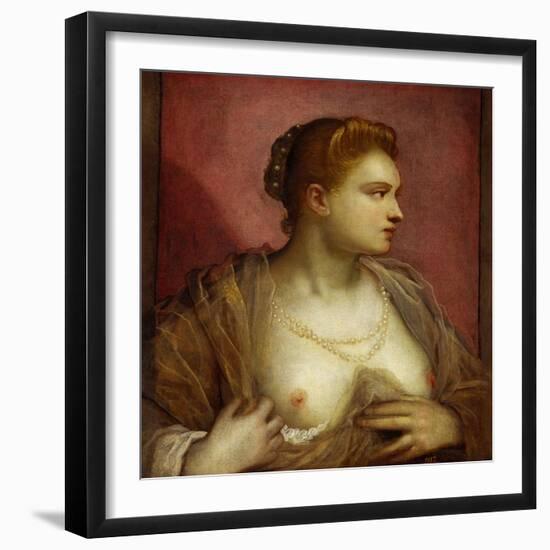 Lady Revealing Her Bosom, Perhaps the Famous Venetian Courtesan Veronica Franco-Jacopo Robusti Tintoretto-Framed Giclee Print