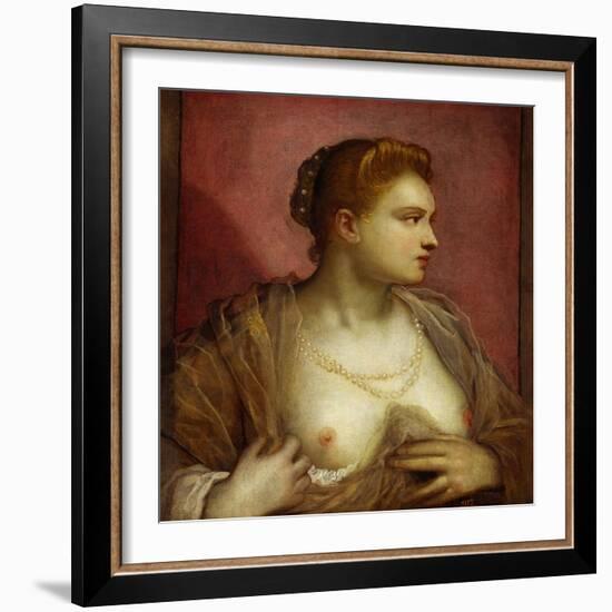Lady Revealing Her Bosom, Perhaps the Famous Venetian Courtesan Veronica Franco-Jacopo Robusti Tintoretto-Framed Giclee Print