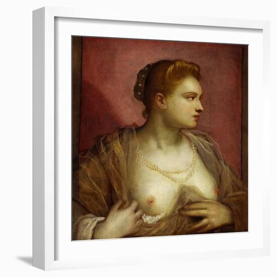 Lady Revealing Her Bosom, Perhaps the Famous Venetian Courtesan Veronica Franco-Jacopo Robusti Tintoretto-Framed Giclee Print