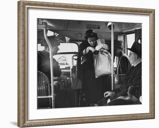 Lady Searching For 2 Cents For Her Bus Fair-Nina Leen-Framed Photographic Print