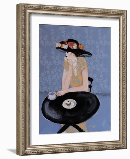 Lady Seated at Table in Black Hat with Flowers, 2015-Susan Adams-Framed Giclee Print